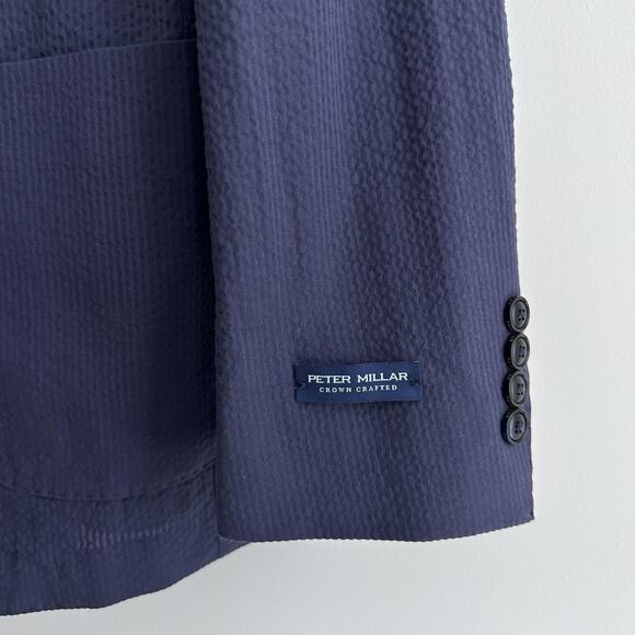 Peter Millar Blazer 44 Navy Crown Crafted Seersucker Sport Coat Jacket Unstructu - Picture 4 of 13